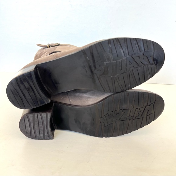 STUART WEITZMAN Citylink Taupe Suede Metal Link Chain Moto Biker Boots Sz 7.5 W - Picture 9 of 14